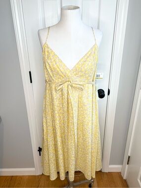 Morgan McFeeters Yellow and White Floral Tie-Waist Midi Dress cotton